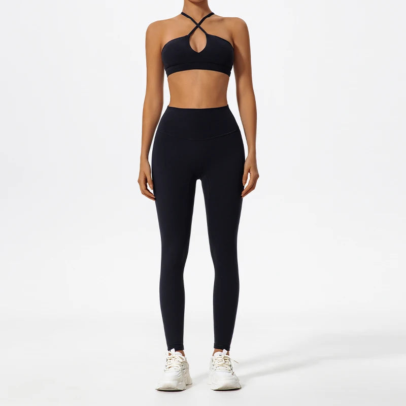 Wellington Two-Piece Women's Sports Set Chest Crossover Yoga Clothes Female Gym Bandeau Sports Bra Suits Sport Outfit For Woman