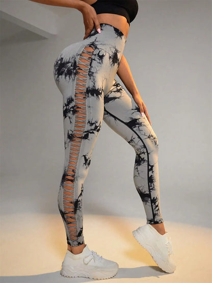 Tie Dye Seamless Leggings for Women – High Waist Yoga Pants with Scrunch Butt Lifting & Side Mesh Design