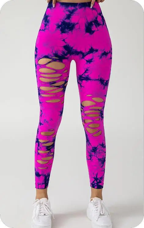Sexy Hollow Out Leggings Women Seamless Tie Dye Tights High Waist Push Up Butt Workout Running Stretchy Yoga Pants Female