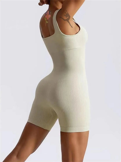 Women's Short Tracksuit Yoga Set One-Piece Sportswear Women's Gym Workout Clothes Fitness Stretch Bodysuit Yoga Suit