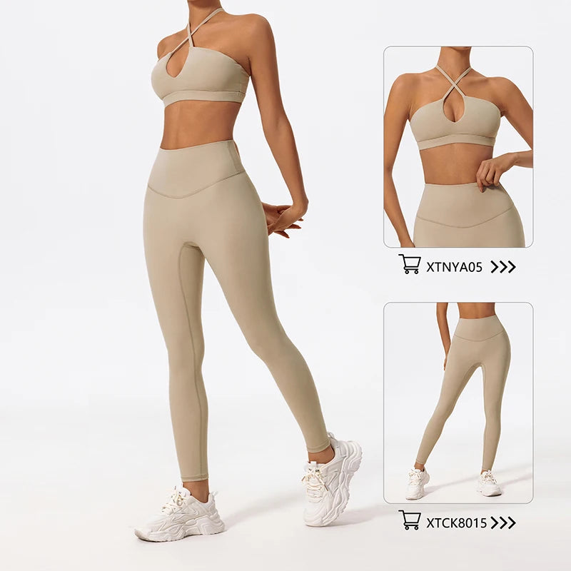 Wellington Two-Piece Women's Sports Set Chest Crossover Yoga Clothes Female Gym Bandeau Sports Bra Suits Sport Outfit For Woman
