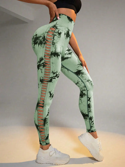 Tie Dye Seamless Leggings for Women – High Waist Yoga Pants with Scrunch Butt Lifting & Side Mesh Design
