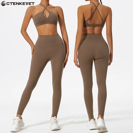 Wellington Two-Piece Women's Sports Set Chest Crossover Yoga Clothes Female Gym Bandeau Sports Bra Suits Sport Outfit For Woman