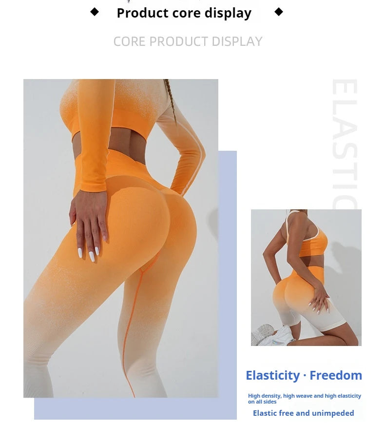 Wellington 5Colors Sportswear Suit Short Running Femmes Suits Gradual Change Short Leggings Compression Pants Women's Fitness Wear Set
