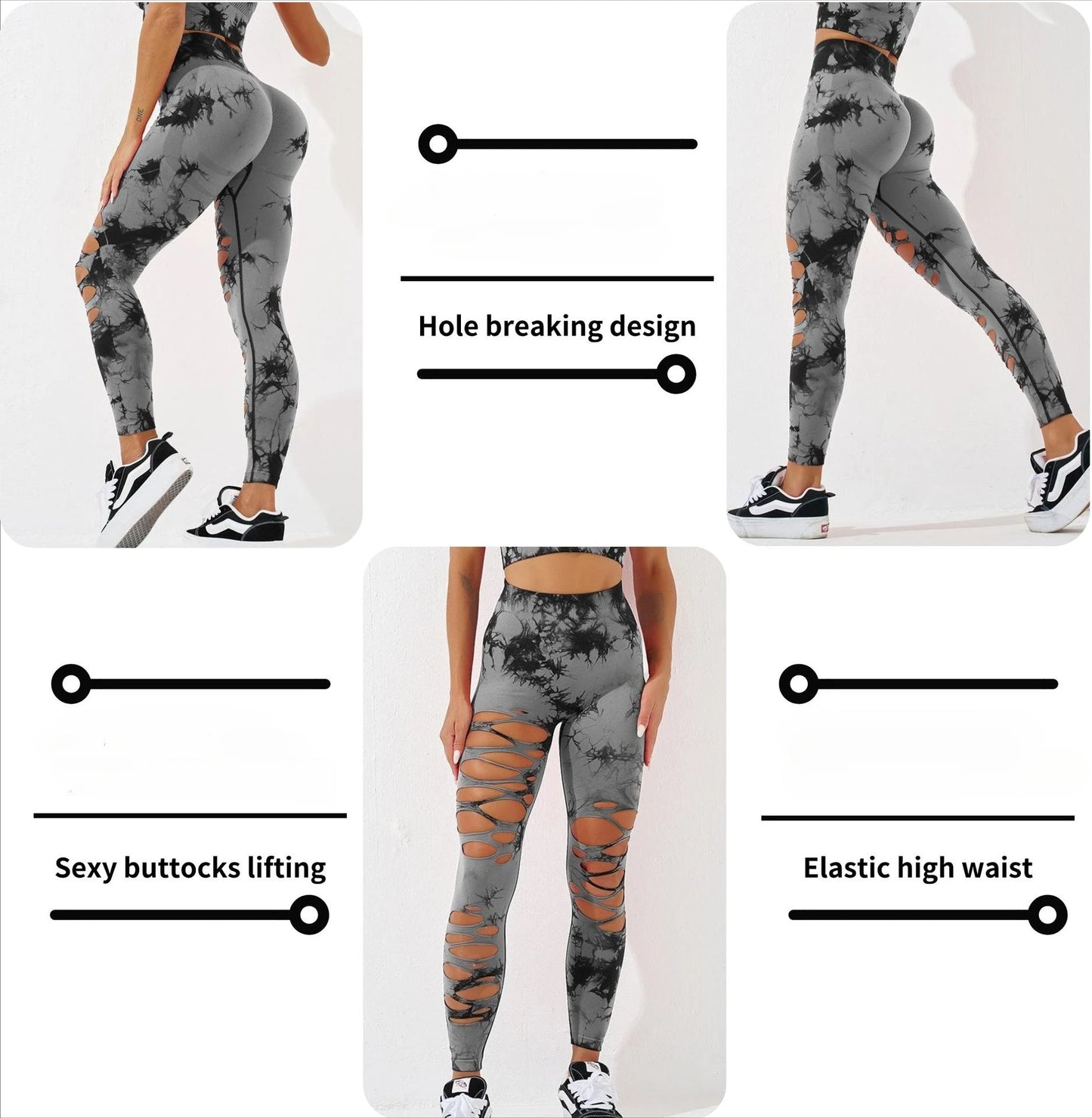Sexy Hollow Out Leggings Women Seamless Tie Dye Tights High Waist Push Up Butt Workout Running Stretchy Yoga Pants Female
