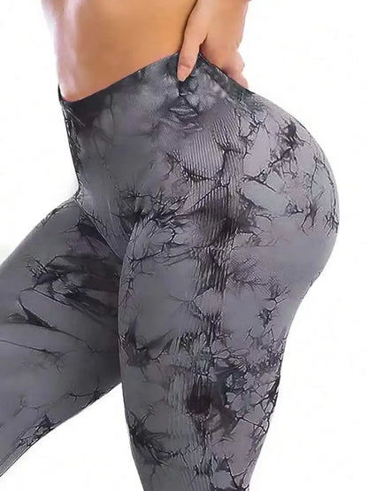 Designer Tie-Dye Yoga Leggings – Seamless High Waist, Slim Fit, Peach Hip, Ankle-Length Sports Pants for Women