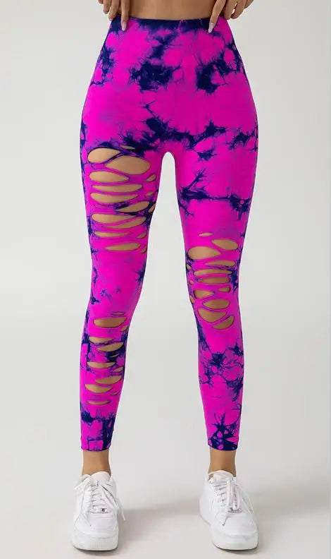 Sexy Hollow Out Leggings Women Seamless Tie Dye Tights High Waist Push Up Butt Workout Running Stretchy Yoga Pants Female