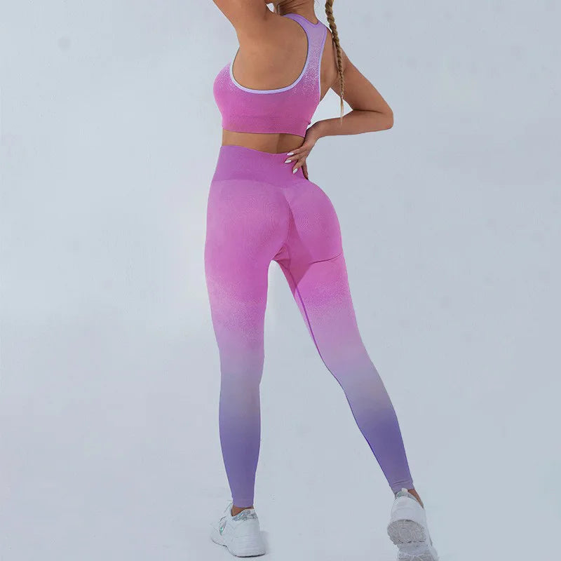 Wellington 5Colors Sportswear Suit Short Running Femmes Suits Gradual Change Short Leggings Compression Pants Women's Fitness Wear Set