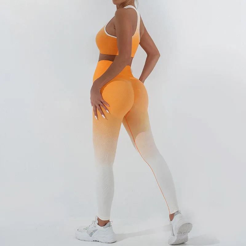 Wellington 5Colors Sportswear Suit Short Running Femmes Suits Gradual Change Short Leggings Compression Pants Women's Fitness Wear Set