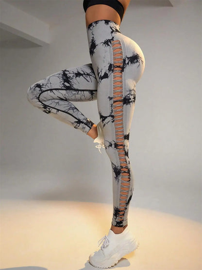 Tie Dye Seamless Leggings for Women – High Waist Yoga Pants with Scrunch Butt Lifting & Side Mesh Design