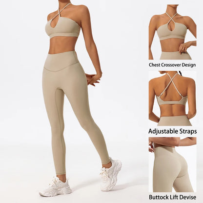 Wellington Two-Piece Women's Sports Set Chest Crossover Yoga Clothes Female Gym Bandeau Sports Bra Suits Sport Outfit For Woman