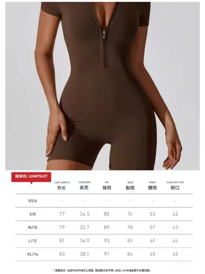 Sports Bodysuit for Women Yoga Zipper Jumpsuits Gym Activewear + plus size