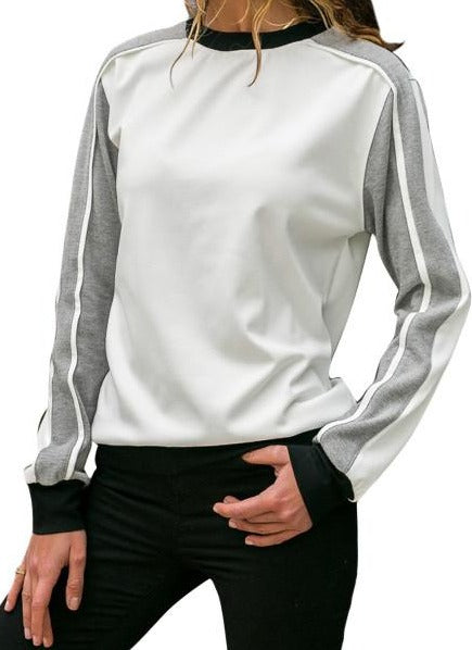 Gray Color Block Round Collar Sweatshirt TT554