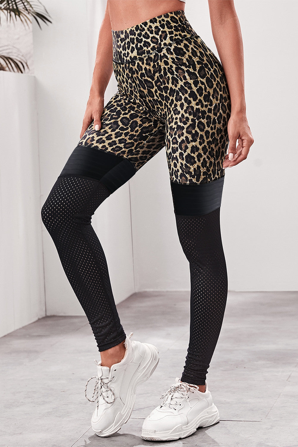 Leopard Mesh Splicing Sports Yoga Pants LG722