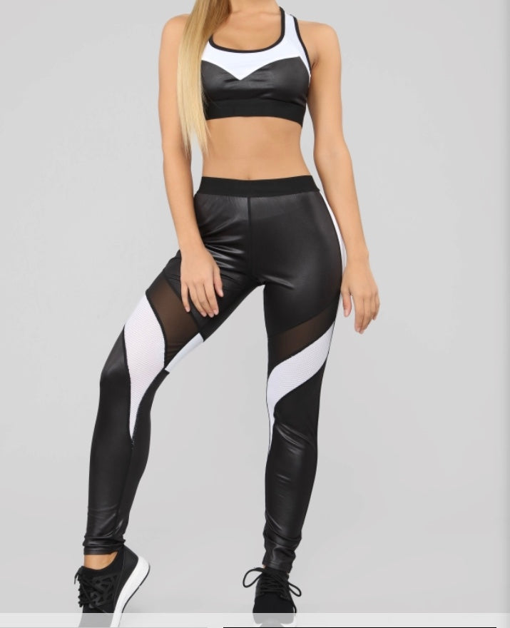 Black/White Leather Look Gym Set SS555