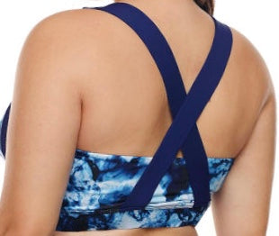 Blue Abstract Painting U-shaped Neck Plus Size Sport Bra BR009