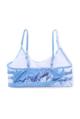 Teen Blue Floral Strappy Sport Bra Top BR222