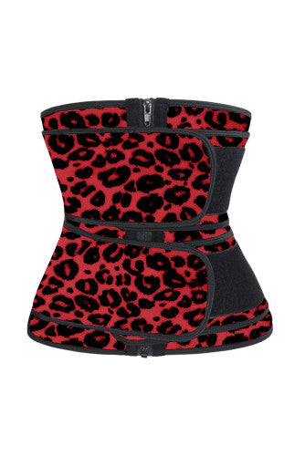 Red Leopard Printing Compression Double Strap Neoprene Waist Trainer AC2210