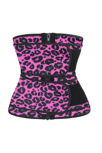 Rose Leopard Printing Compression Double Strap Latex Waist Trainer AC655