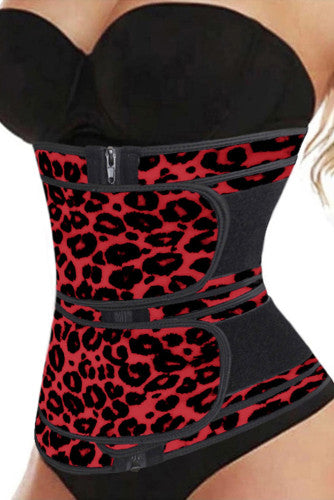Red Leopard Printing Compression Double Strap Neoprene Waist Trainer AC2210