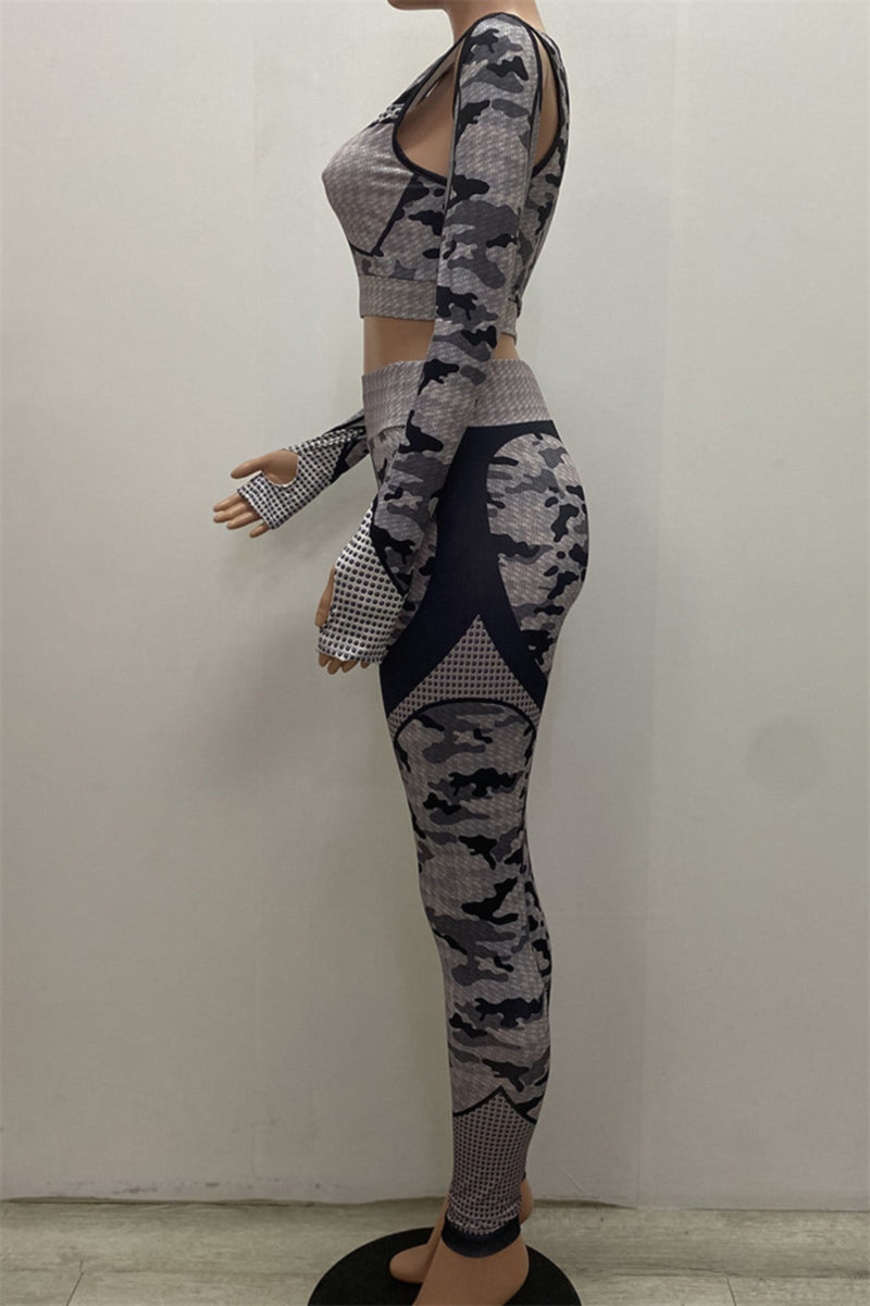 digital print stretch high waist hollow sports yoga slim two-piece set SS800
