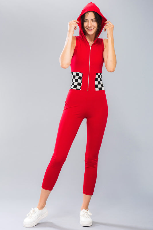 Checked Hoodie Bodycon Jumpsuit JP612