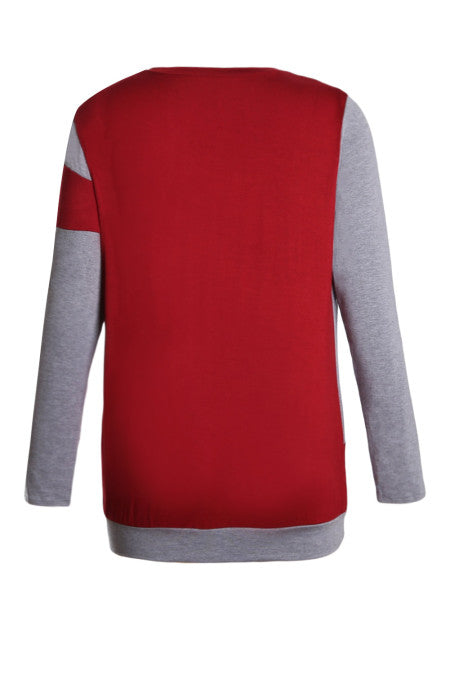 Burgundy Shoulder Slope Trio Color Block Sweatshirt TT555